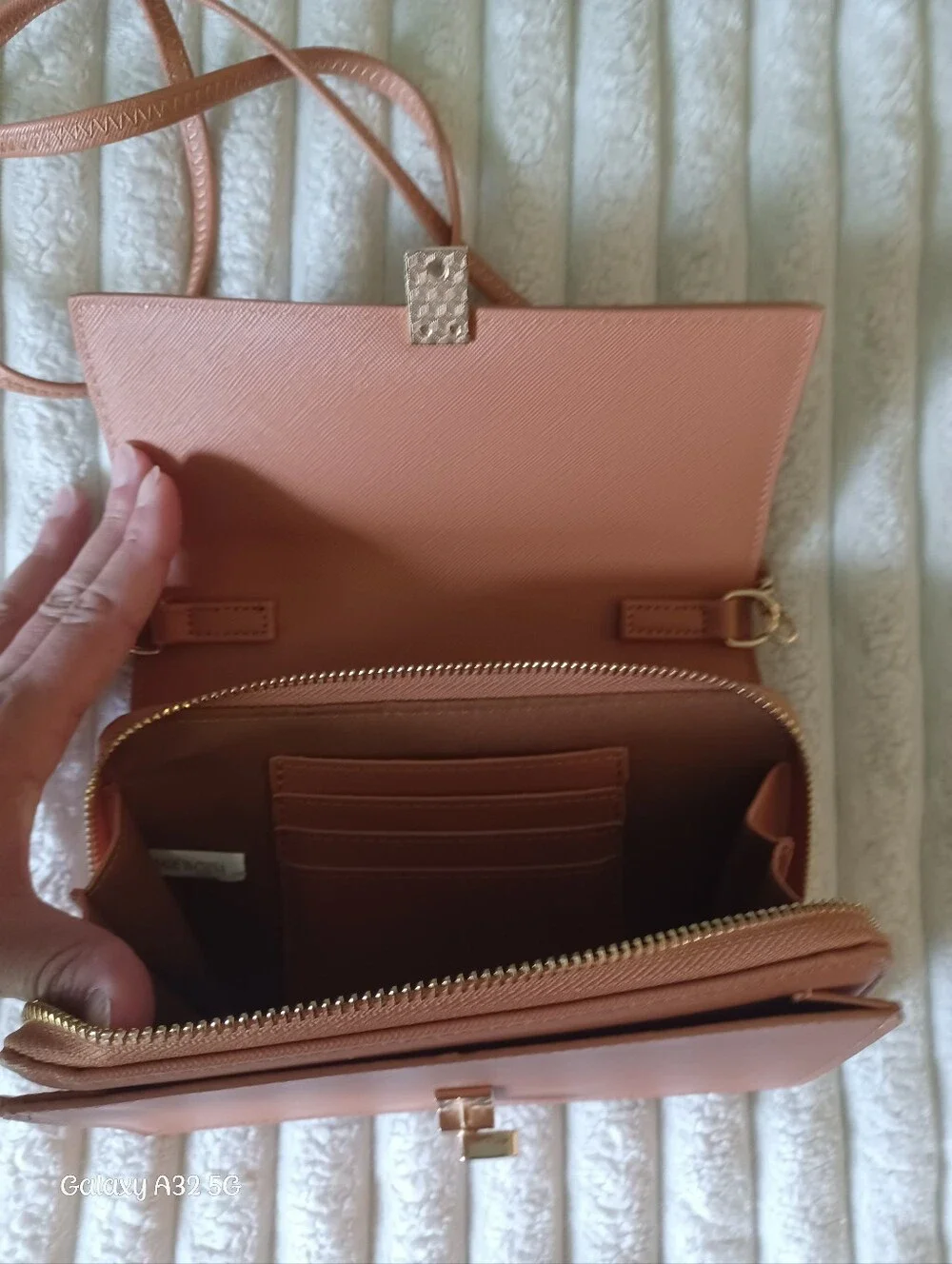 Peach Saffiano Faux Leather Crossbody Bag
